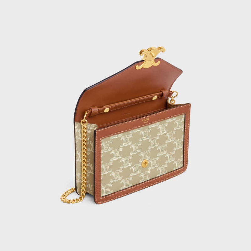 Celine Wallet On Chain Triomphe In Triomphe Canvas And Calfskin Mini Tassen Beige | CL-593026