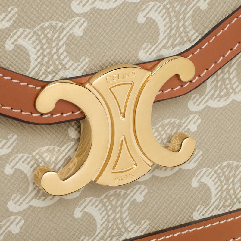 Celine Wallet On Chain Triomphe In Triomphe Canvas And Calfskin Mini Tassen Beige | CL-593026