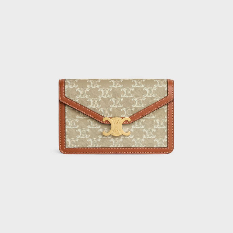 Celine Wallet On Chain Triomphe In Triomphe Canvas And Calfskin Mini Tassen Beige | CL-593026