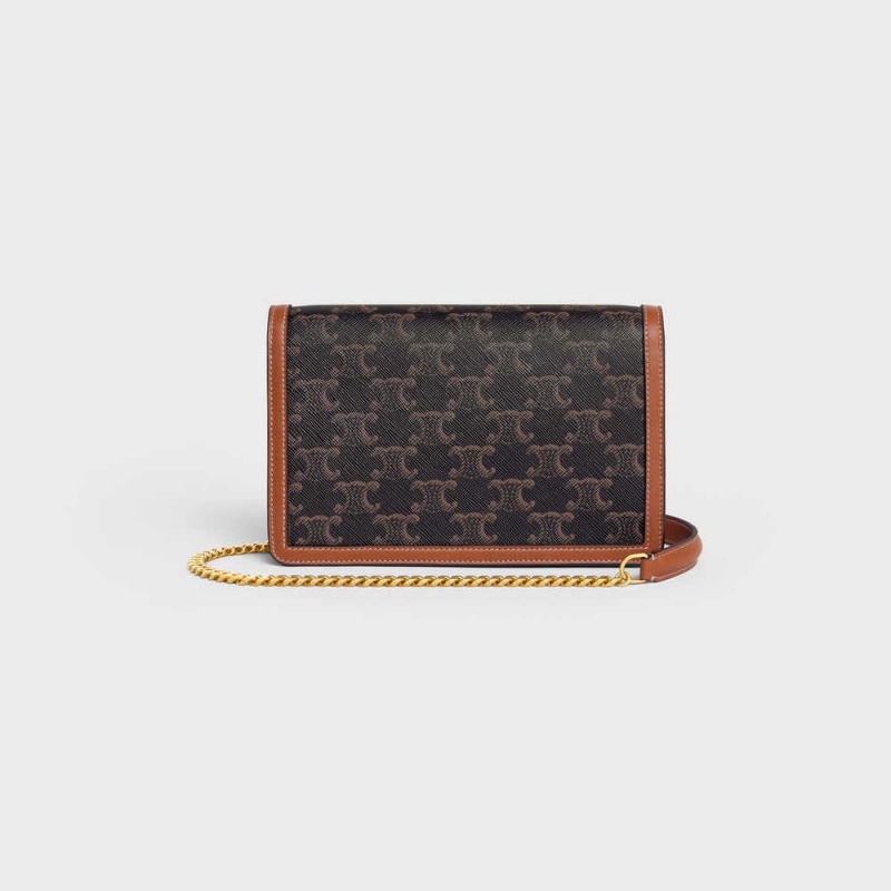 Celine Wallet On Chain Triomphe In Triomphe Canvas And Calfskin Mini Tassen Bruin | CL-593025