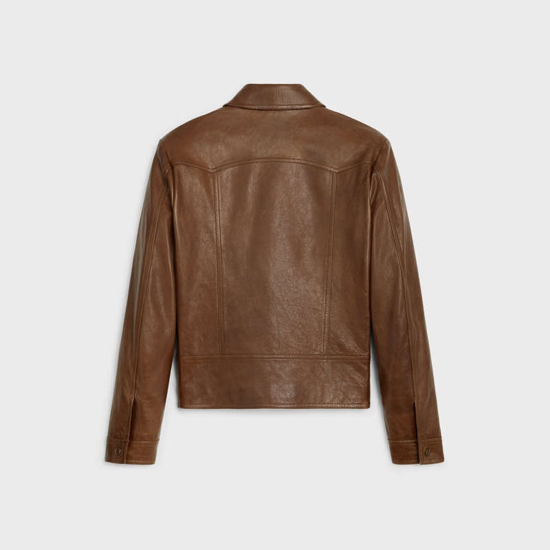 Celine Western Blouson In Wax-effect Leather Bruin | CL-591922