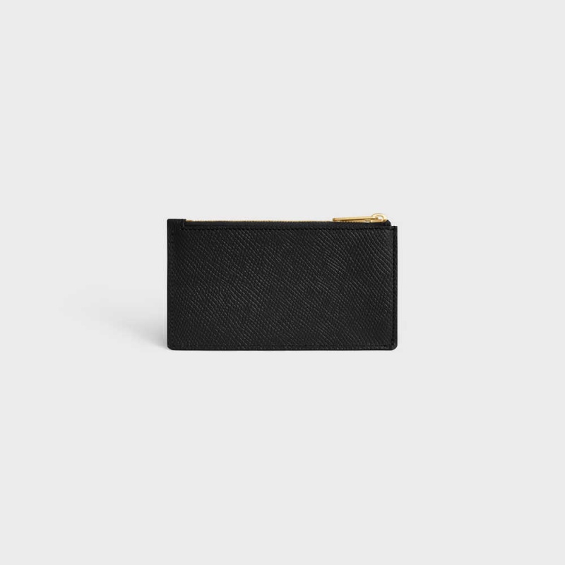 Celine Zipped Compact Essentials Grained Calfskin Pasjeshouder Zwart | CL-592962