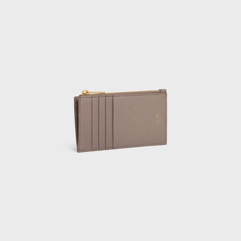 Celine Zipped Compact Essentials In Grained Calfskin Pasjeshouder Grijs | CL-591811