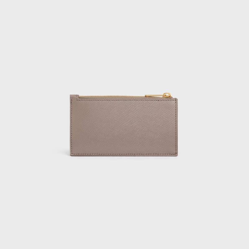 Celine Zipped Compact Essentials In Grained Calfskin Pasjeshouder Grijs | CL-591811